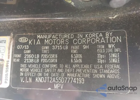 2013 Kia Soul z USA, uszkodzony, nr VIN KNDJT2A55D7774193